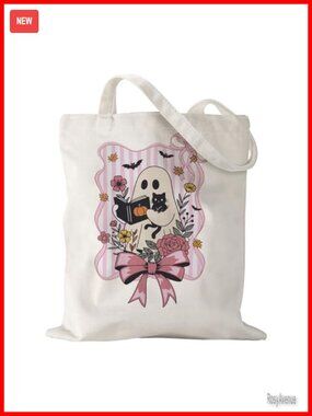 Halloween Canvas Tote Bag Reusable Ghost Candy Gift Bag